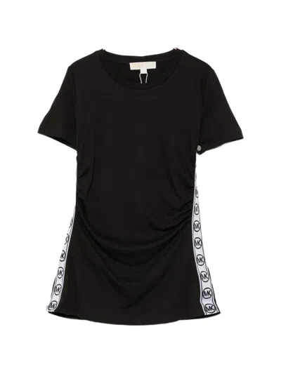 Michael Kors Logo-tape Ruched T-shirt In Black