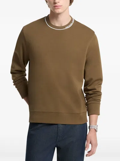 Michael Kors Logo-trim Crew-neck Sweater In Brown