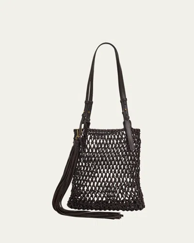 Michael Kors Loli Cotton Macrame Shoulder Bag In Black