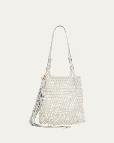 Michael Kors Loli Cotton Macrame Shoulder Bag In White