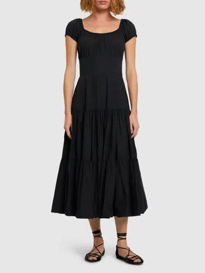 Michael Kors Tiered Short-sleeve Midi Dress In Black