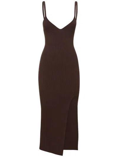 Michael Kors Long Dark Brown Dress With V-neck In Multi