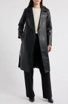 Michael Kors Long Faux Leather Trench Coat In Black