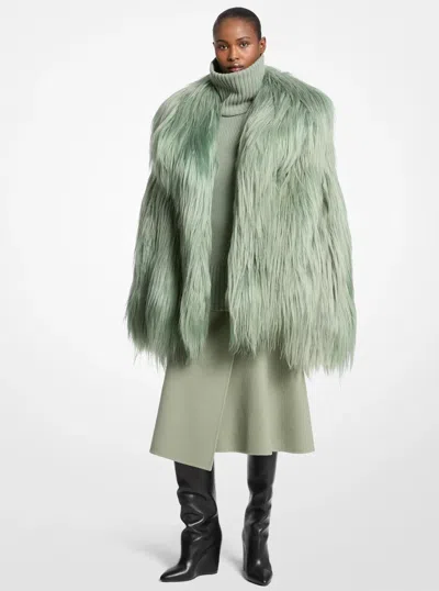 Michael Kors Long Haired Shearling Peacoat In Green