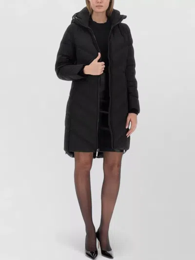 Michael Kors Long Hood Parka Quilted Design Side Pockets In Black