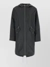 Michael Kors Long Hooded Parka Patterned Design Drawstring Hem In Black