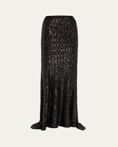 Michael Kors Long Sequined Fishtail Skirt In Black