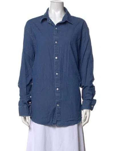 Pre-owned Michael Kors Long Sleeve Button-up Top In Blue
