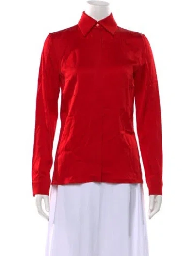 Pre-owned Michael Kors Long Sleeve Button-up Top W/ Tags In Red