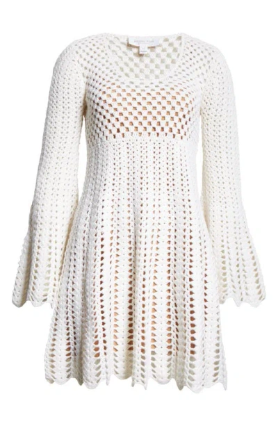 Michael Kors Long Sleeve Cashmere & Cotton Crochet Dress In Optic White