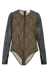 MICHAEL KORS MICHAEL KORS COLLECTION LONG SLEEVE CHANTILLY LACE BODYSUIT