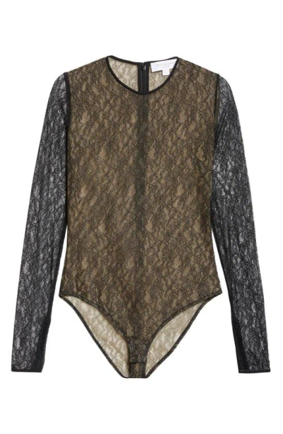 Michael Kors Stretch Chantilly Lace Bodysuit In Black