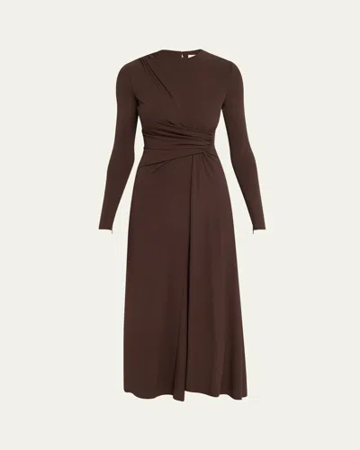 Michael Kors Long-sleeve Draped Sarong Midi Dress