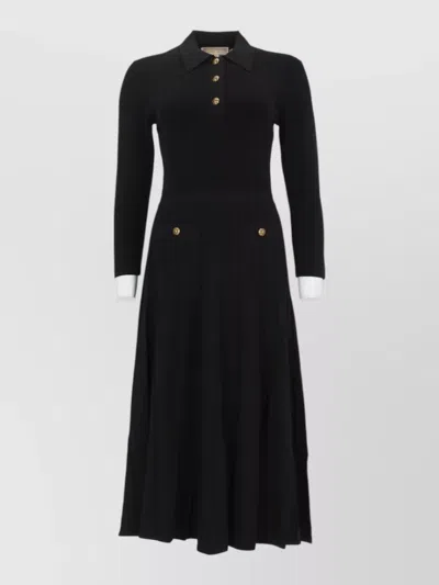 Michael Kors Long Sleeve Dress Midi Pleated Skirt In Black