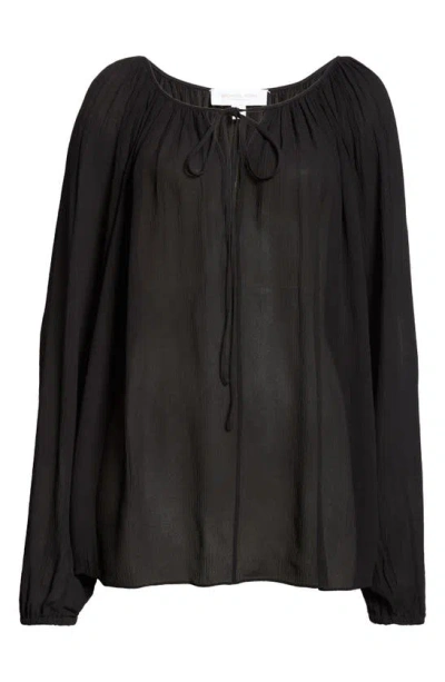 Michael Kors Long Sleeve Georgette Peasant Top In Black