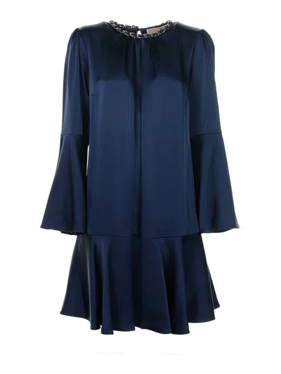 Michael Kors Long Sleeve Midi Dress In Blue