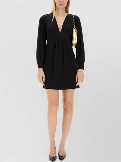 Michael Kors Long Sleeve Mini Dress V Neckline In Black