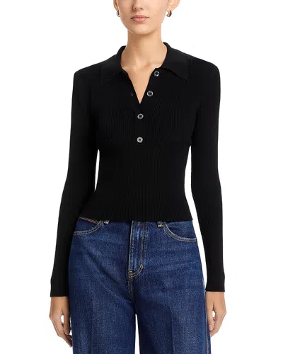 Michael Kors Polo Knit Shirt Long Sleeves Ribbed Fit In Black
