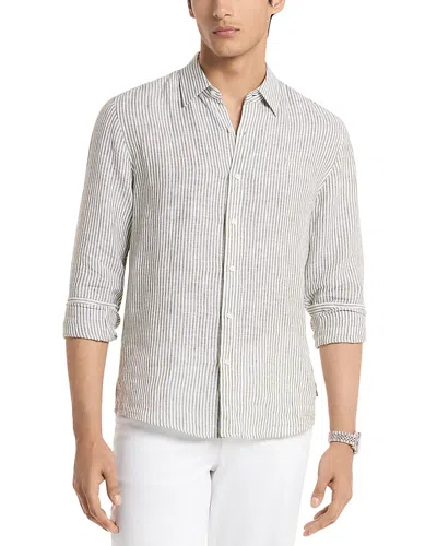 Michael Kors Long Sleeve Stripe Linen Shirt In Green