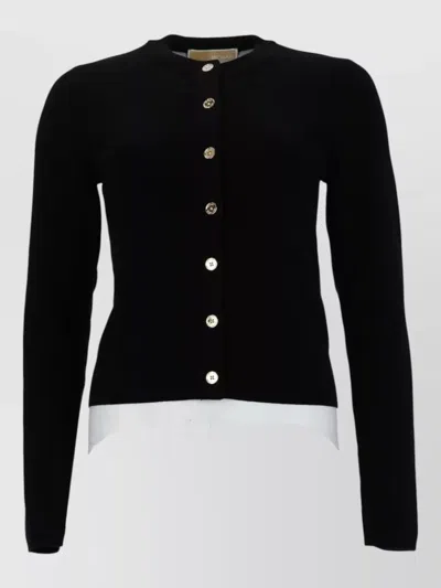 Michael Kors Long Sleeve Top Contrast Hem Design In Black