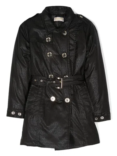 Michael Kors Kids' Long-sleeved Double-breasted Trench Coat In Black