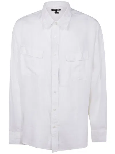 Michael Kors Long Sleeves Linen 2 Pockets Over Shirt In White