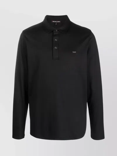 Michael Kors Long-sleeve Logo Polo Shirt In Black