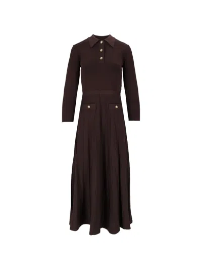 Michael Kors Long-sleeves Midi Dress In Brown