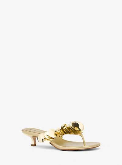 Michael Kors Loretta Sequin Embellished Metallic Sandal In Gold