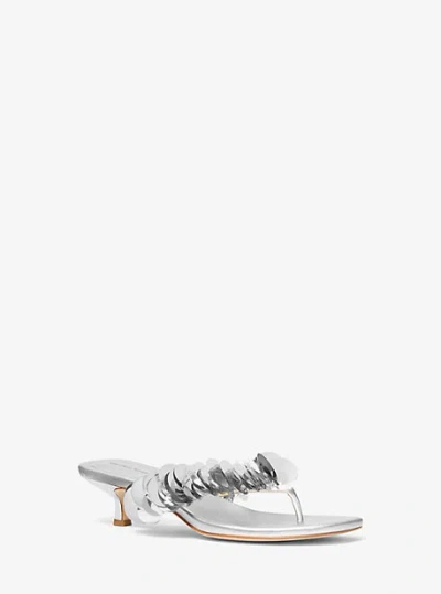 Michael Kors Loretta Sequin Embellished Metallic Sandal In Gray