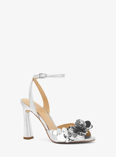 Michael Kors Loretta Sequin Embellished Metallic Sandal In Gray