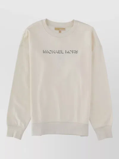 Michael Kors Lounge Knit Top Crew Neck Long Sleeves In Neutral