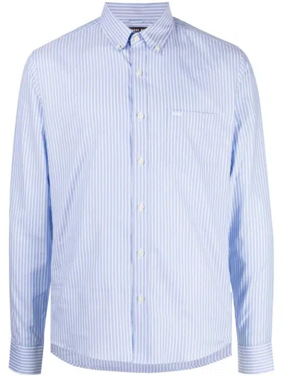 Michael Kors Oxford Logo-embroidered Striped Shirt In Blue