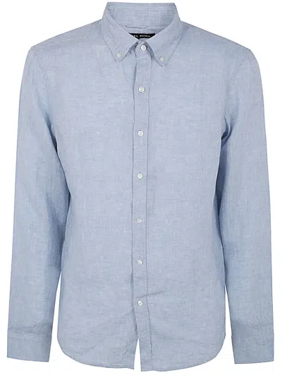 Michael Kors Slub-texture Curved Hem Shirt In Blue