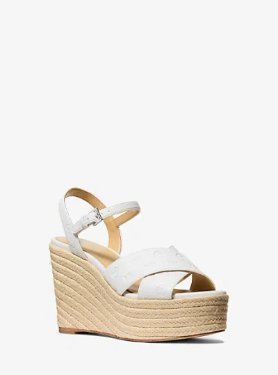 Michael Kors Luciana Logo Debossed Wedge Sandal In Brown