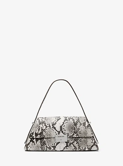 Michael Kors Ludlow Medium Snake Embossed Leather Shoulder Bag In Grey