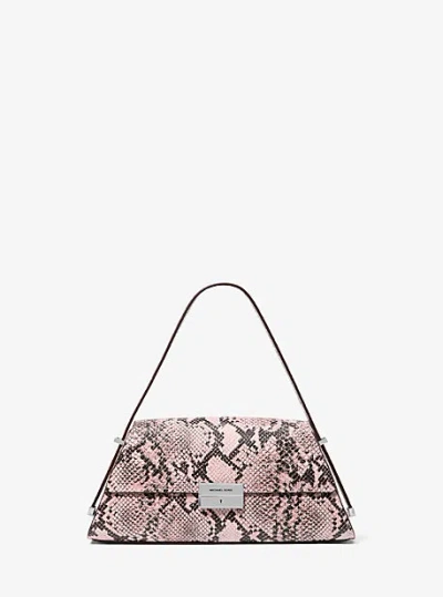 Michael Kors Ludlow Medium Snake Embossed Leather Shoulder Bag In Pink