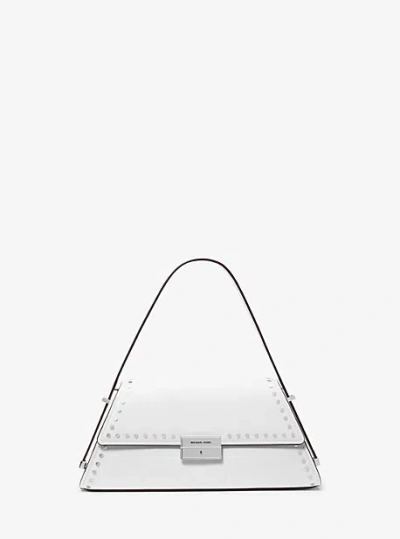 Michael Kors Ludlow Medium Studded Leather Shoulder Bag In White