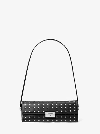 Michael Kors Ludlow Small Studded Leather Convertible Pochette In Black