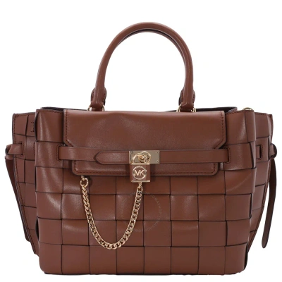 Michael Kors Luggage Large Woven Hamilton Legacy Belted Satchel In Brown