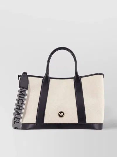 Michael Kors Luisa Canvas And Leather Handbag With Frontal Monogram In Neutral