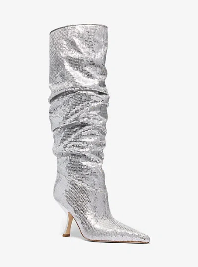 Michael Kors Luna Sequined Boot In Silver