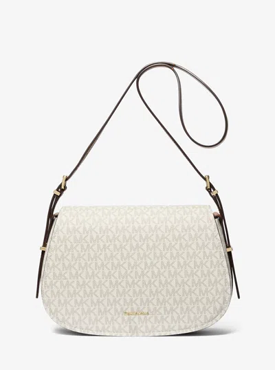 Michael Kors Lydia Medium Signature Logo Messenger Bag In White