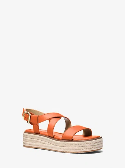 Michael Kors Lynn Leather Platform Espadrille Sandal In Orange