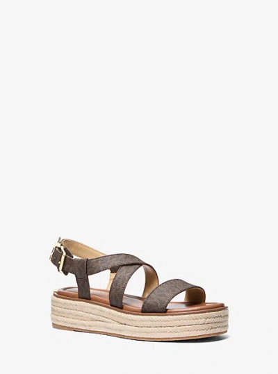 Michael Kors Lynn Signature Logo Platform Espadrille Sandal In Brown