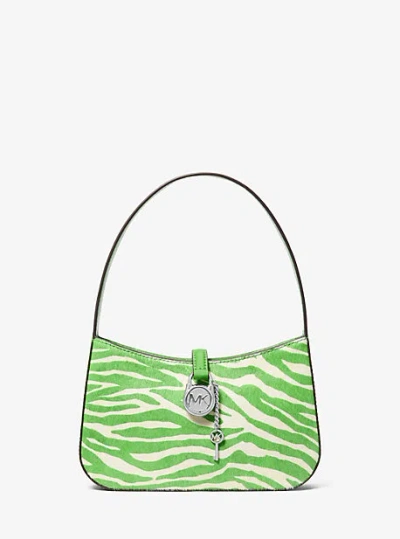 Michael Kors Lyra Small Zebra Print Calf Hair Pochette In Green