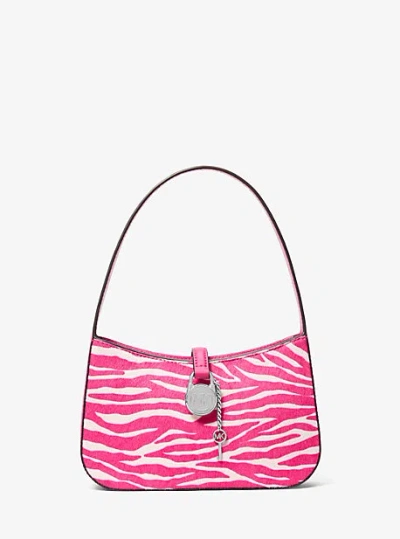 Michael Kors Lyra Small Zebra Print Calf Hair Pochette In Pink