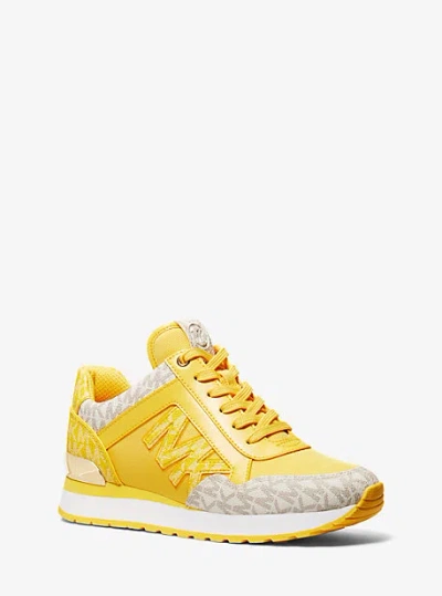 Michael Kors Maddy Two-tone Signature Logo And Mesh Trainer In Yellow