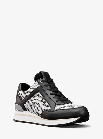 Michael Kors Maddy Zebra Print Signature Logo Trainer In Black