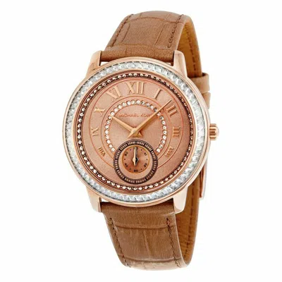 Pre-owned Michael Kors Madelyn Rose Gold Tone,taupe Leather Band,crystals Watch-mk2448